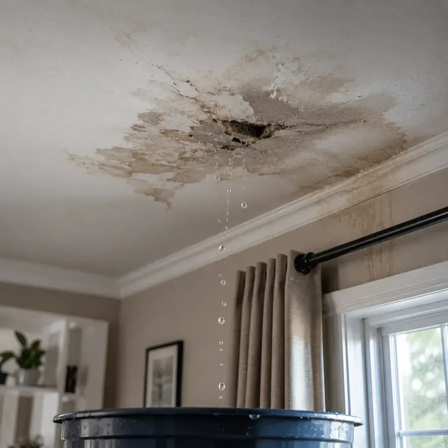 Drying a ceiling and attic after a storm roof leak in Walker